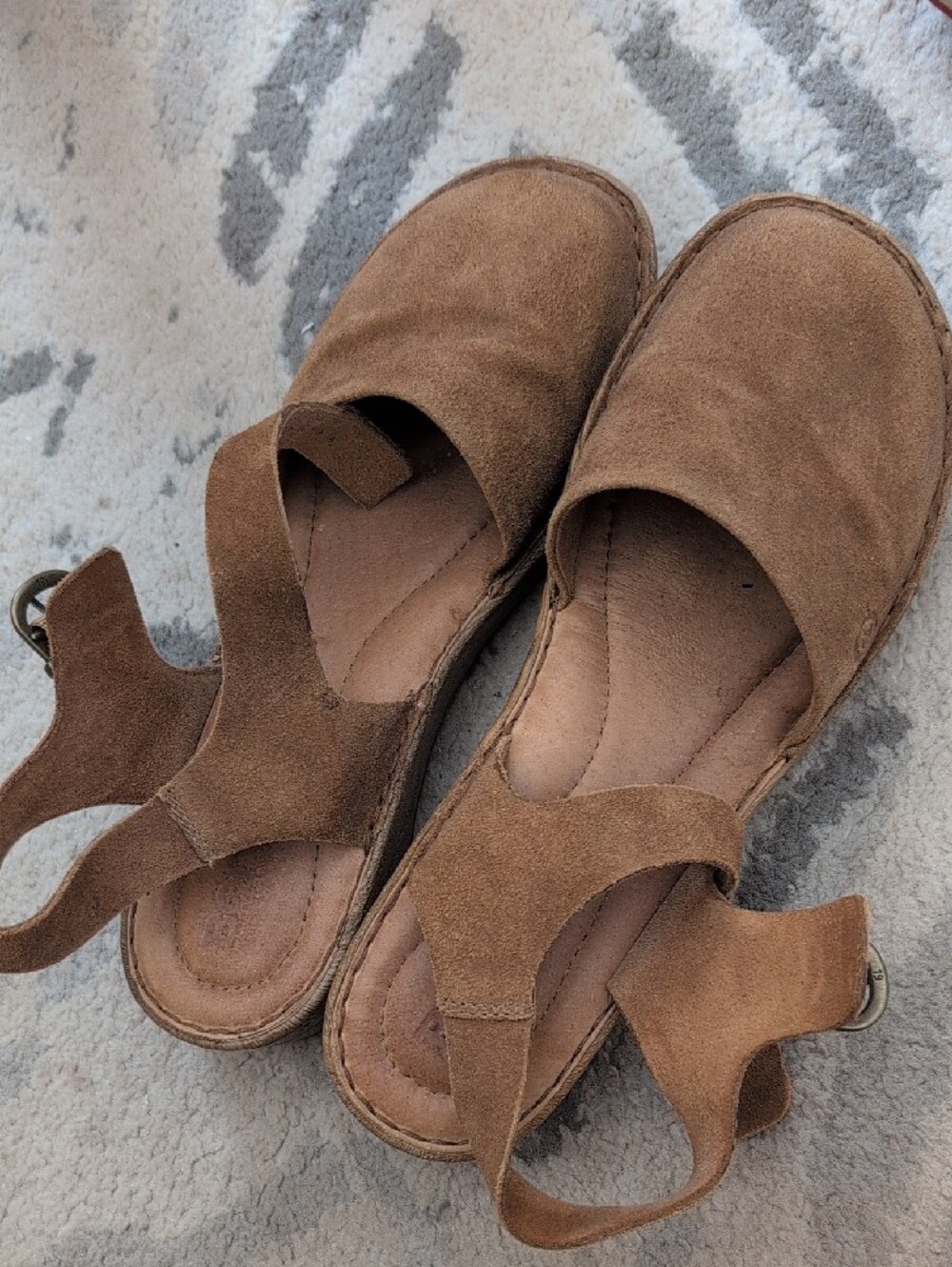 Born Suede Closed-Toe Ankle-Strap Sandals in Cognac Brown - Picture 3 of 4